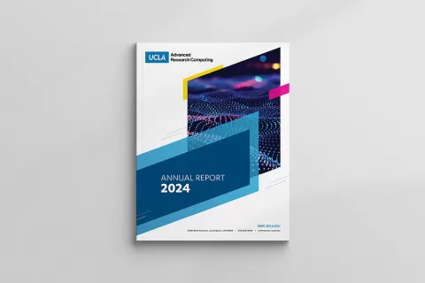 Cover of UCLA Advanced Research Computing Annual Report 2024 with geometric and digital designs.